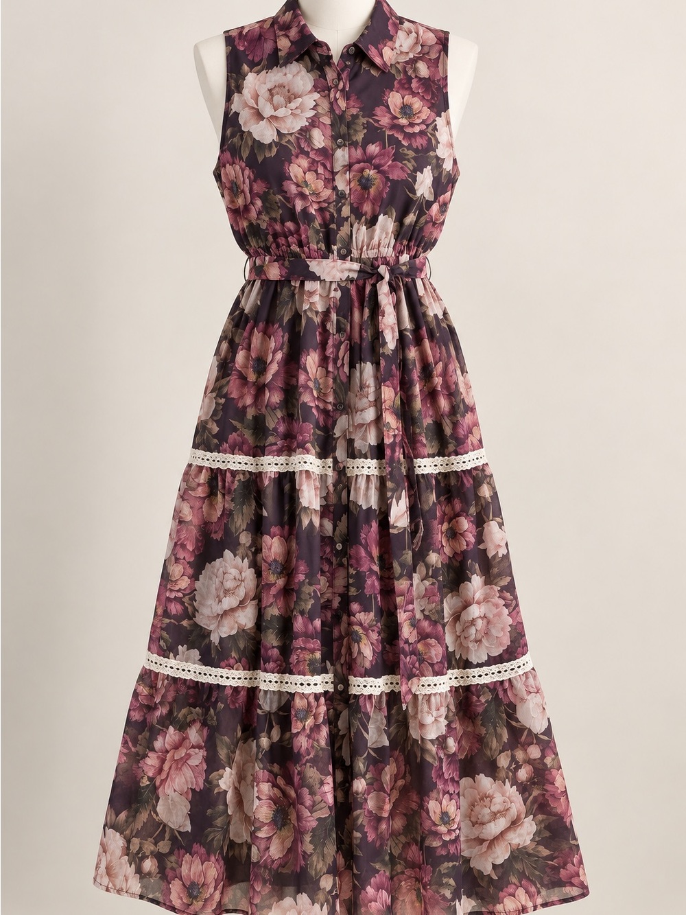 Lucky & Coco Women’s XL Floral Maxi Dress Sleeveless Button Front Belted Boho